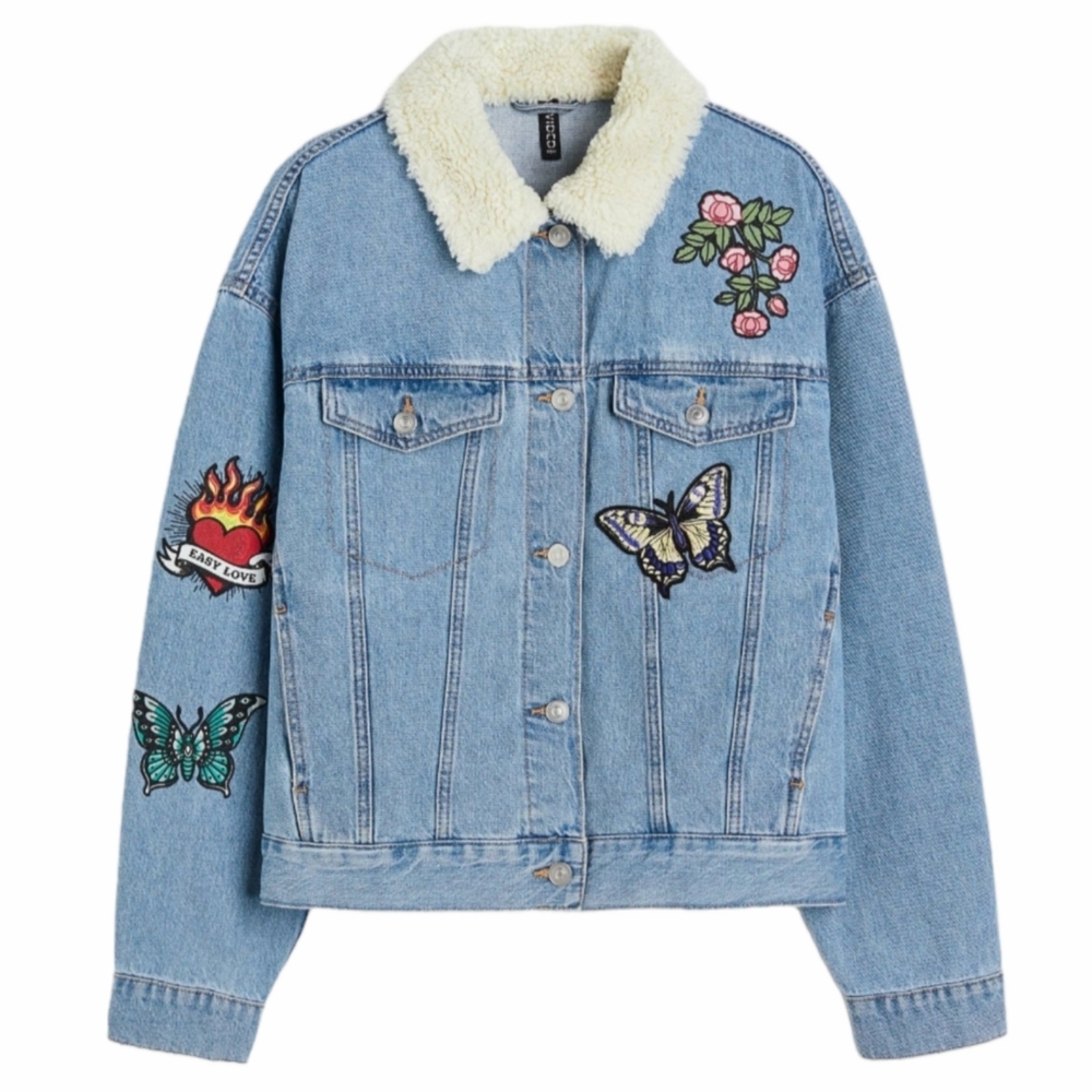 Retro 90's Denim Applique Trucker Jacket